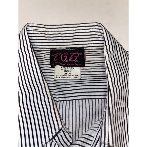 PGB Vintage Women Striped Black White Button Down With Zebra Embroidery SZ small - Picture 2 of 6